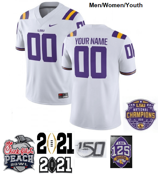 NEW Custom LSU Jersey Name And Number NCAA Football Jerseys White